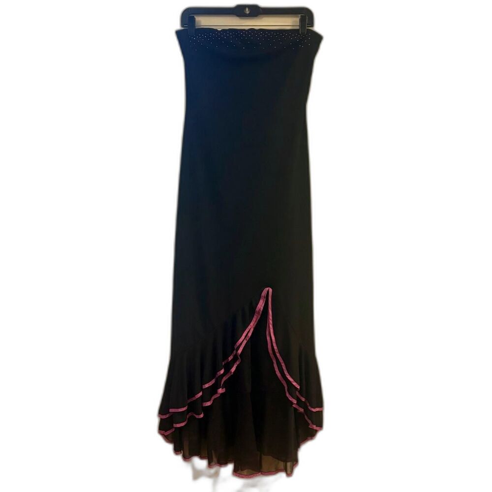 Y2K Taboo Black Strapless Maxi Dress Sz Large Purple Trim Rhinestones Whimsigoth
